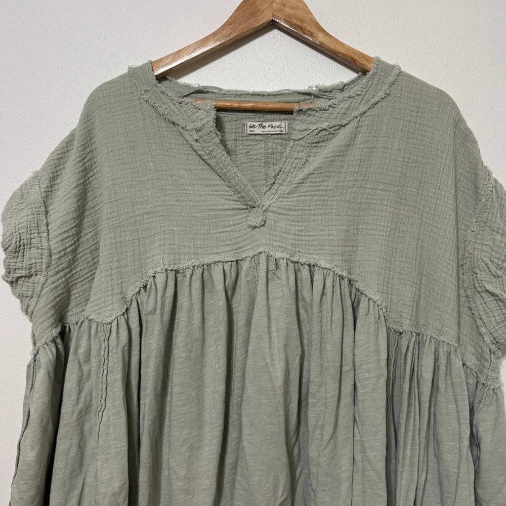 Free People Sage Sugar Rush Babydoll Top Size Small Oversized